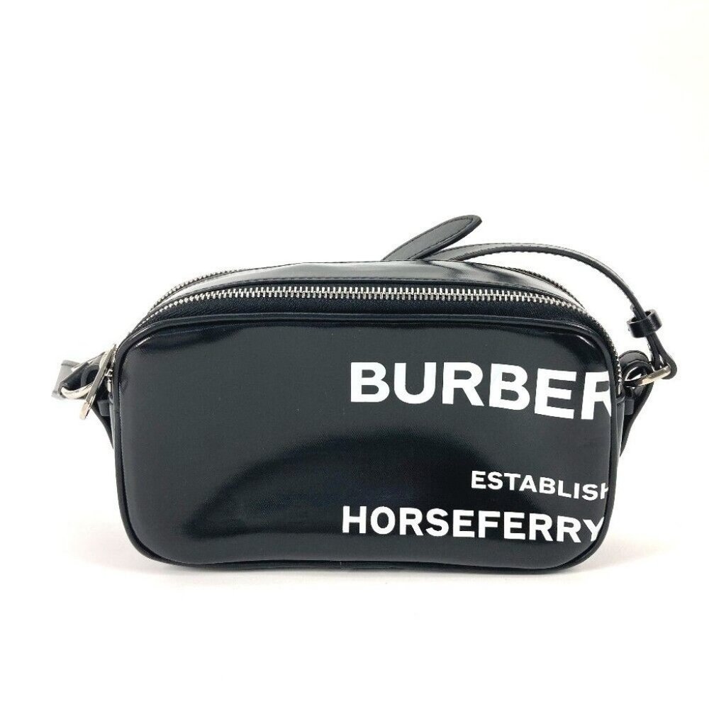 BURBERRY Bicolor Logo horse ferry Crossbody bag Shoulder Bag Leather Black/White